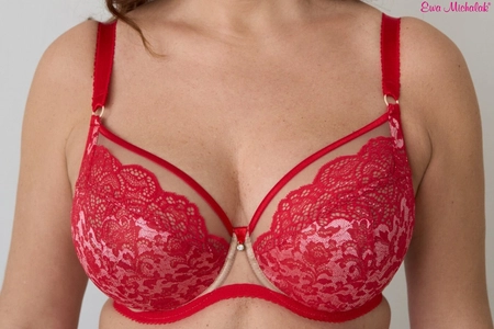 Bra soft red with beige BM Walentyna